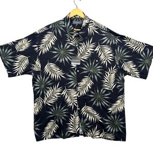 Van Heusen Tropical Palm Leaf Shirt Mens XL Black NWT Short Sleeve Button